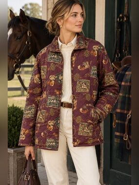 Vintage Koret Hunting Dogs Equestrian Jacket Coat Twill Barn Small